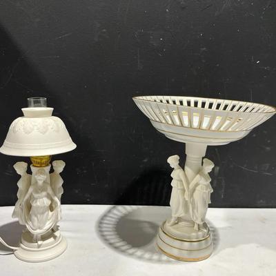 Ardalt Neoclassical Compote Centerpiece & Verithin Bisque Table Lamp