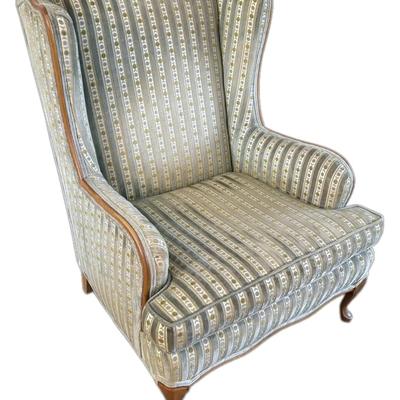 Queen Anne Style Striped Velour Wingback Armchair (#1)