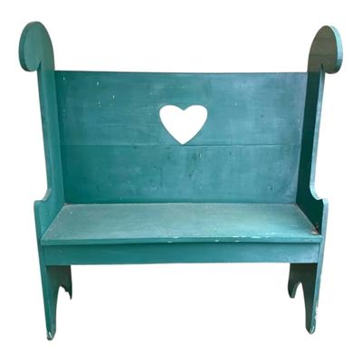 Green Wooden High Back Outdoor Bench w/ Heart Cutout 