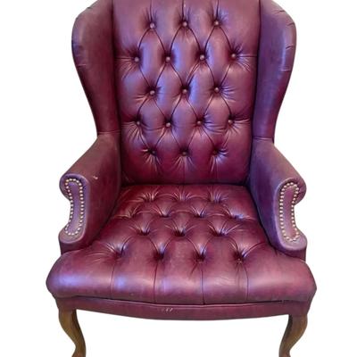 Burgundy Chesterfield Wingback Armchair With Tufted Detail  