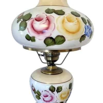 Vintage Gone with the Wind Style Hand Painted Floral Hurricane Lamp