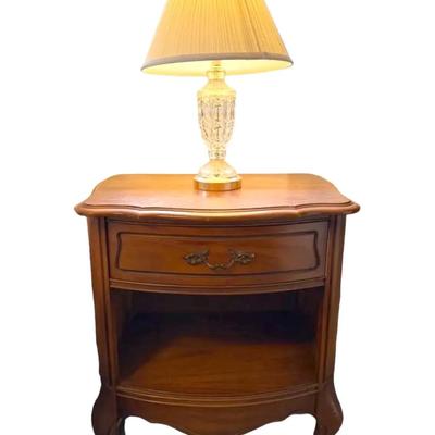 French Provincial Style Nightstand & Glass Lamp (#2)