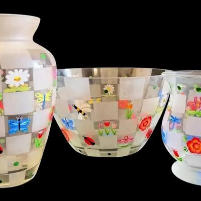 Lenox “Natures Splendor” Floral Frosted Glass Vases & Bowl