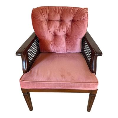 Tufted Pink Velour Cane-Back Accent Chair