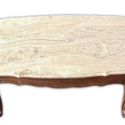 Vintage Queen Anne Style Marble Top Coffee Table