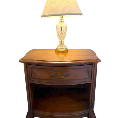 French Provincial Style Nightstand & Glass Lamp (#1)