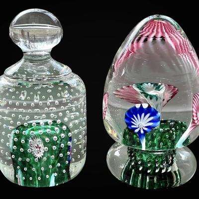 Murano Style Millefiori Controlled Bubble Art Glass Paperweights
