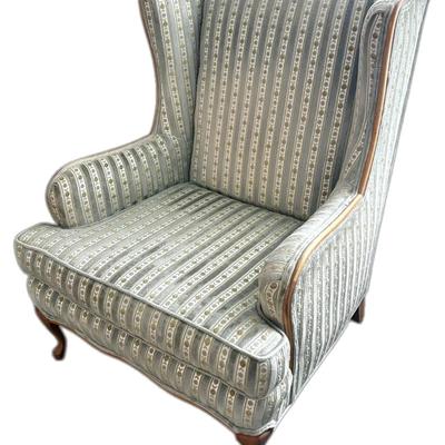 Queen Anne Style Striped Velour Wingback Armchair (#2)