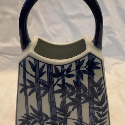 La Dolce Vita blue and white ceramic purse shaped flower vase