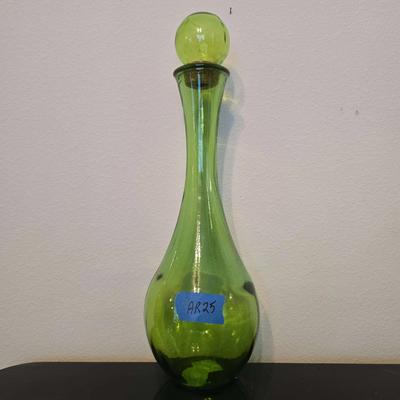 25" Tall Green Glass Vase With Cork Glass Lid