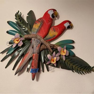 Parrot Theme Wall Hanging – Wood And Metal 36 X 27