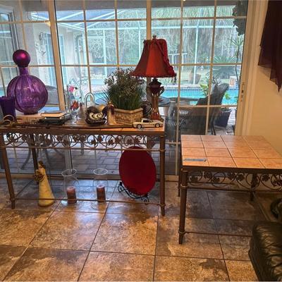 Tile topped sofa table and two end tables