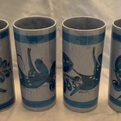 Set Of 4 Bird Designed Glass Cups