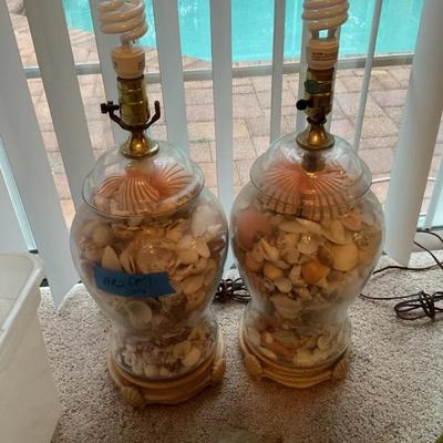 Pair Of Seashell End Table Lamps 21"H to Bulb