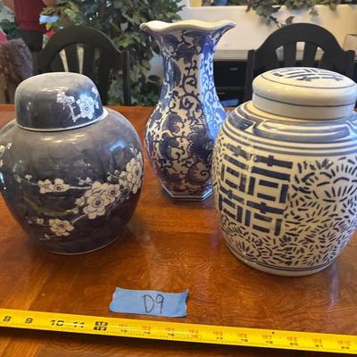 3 Pieces Blue Ceramic Decor