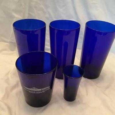Set Of 5 Cobalt Blue Glass Drinking Cups