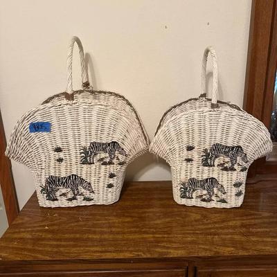 Set Of Two Zebra Themed Wicker Baskets – Stackable