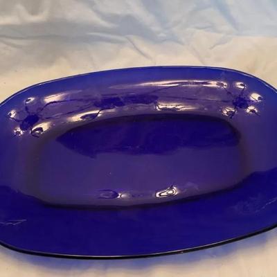 Vintage Bormioli Rocco cobalt blue glass oval serving platter. 