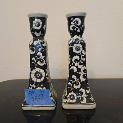 10-in Black And White Candle Holders Ceramic