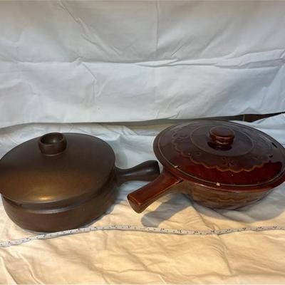 Set Of Two Stoneware Pots With Lids