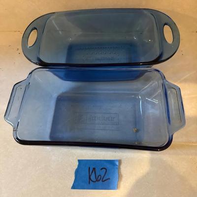 Two Blue Glass Loaf Pans