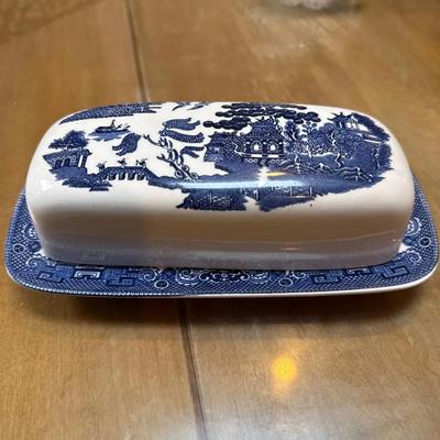 Johnson and Brothers Willow themed butter dish