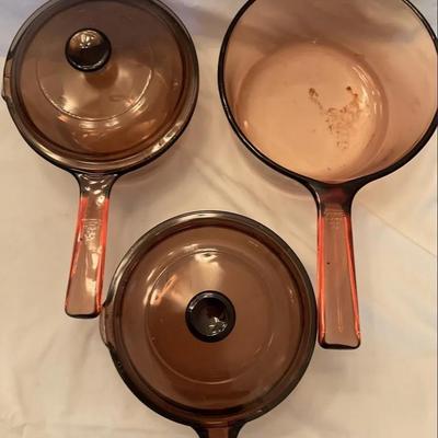 Set Of 6 Glassware Pans & Pots Brown