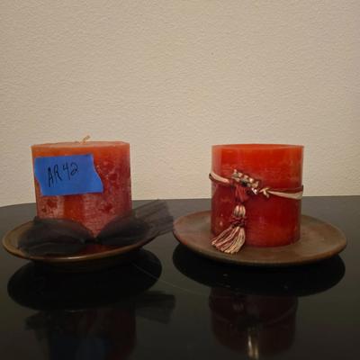 2 Round Ceramic Candle Holders 6"