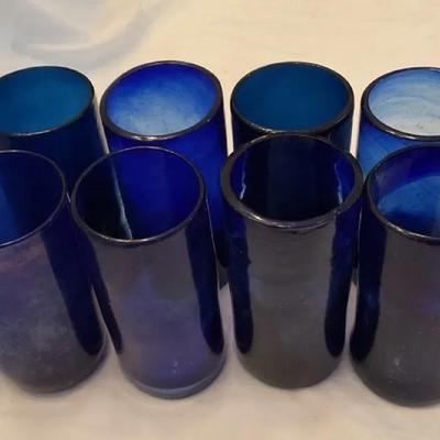 Set Of 8 Glassware Cobalt Cups