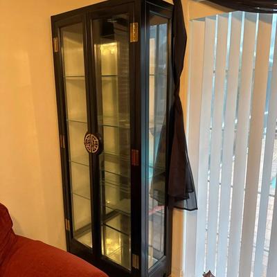 Black Lacquer Oriental Style Curio Cabinet 32 X 15 X 72