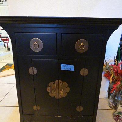 Dark Wooden Oriental Cabinet 26 Inch By 14 Inch By 32 In