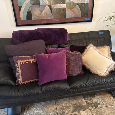 Set Of Nine Purple And Cream And Cream Throw Pillows