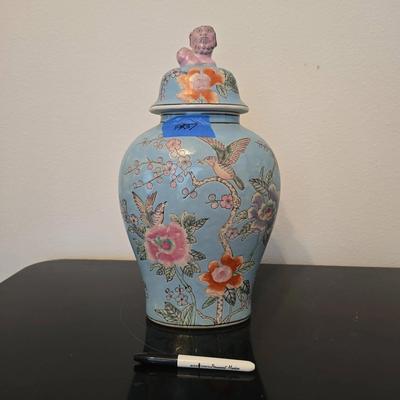 Asian Themed Blue Porcelain Vase 15"h X 10"w X 5"d