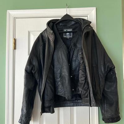 Vintage Black Leather Biker Jacket With Leather Vest