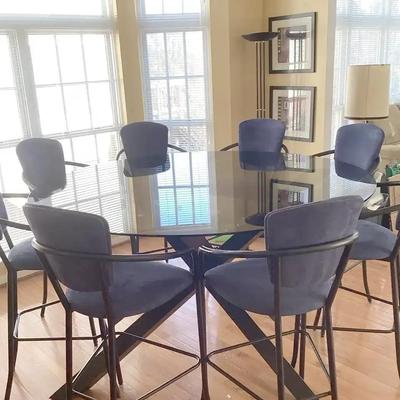 Round Glass High Top Table With 8 Chairs