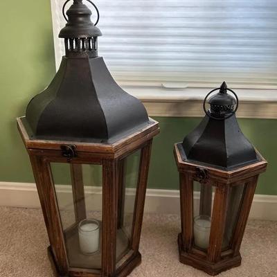Pair Of Rustic Wooden Candle Lanterns