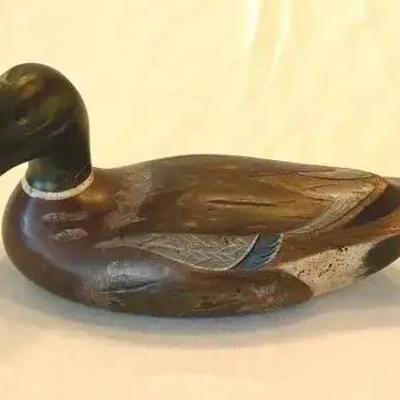 Signed Hand Carved Wooden Mallard Duck