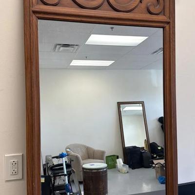 Vintage Wood Framed Hall Mirror