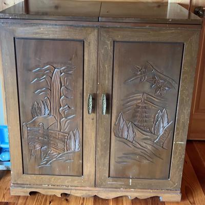 Vintage Bar With Asian Themed Carvings