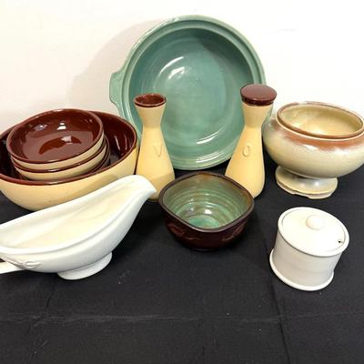 Mixed Vintage & Studio Pottery Lot Including Hall Gravy Boat & Signed Stoneware 