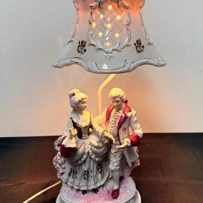 Vintage Porcelain Figural Table Lamp – Rococo Courting Couple