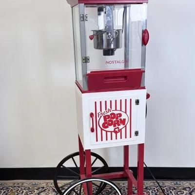 Nostalgia Fresh Popcorn Vintage-Style Popcorn Cart Machine w/ Wheels & Glass Cabinet