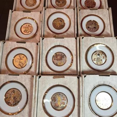 12 Hamilton Collection Japan Floral Calendar 24KT Chokin Plates