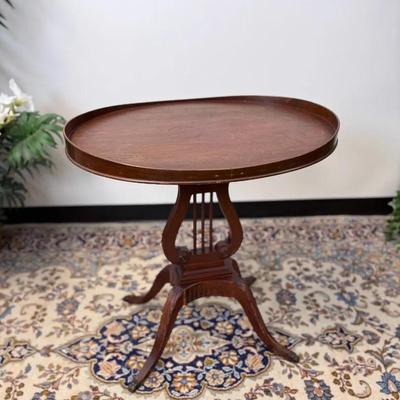 Vintage Mersman Lyre Base Accent Table Model 6651 | Mahogany Finish Oval Top Occasional Table