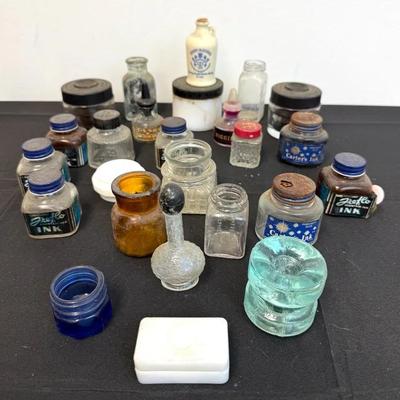 Assorted Vintage Ink Bottles and Canisters