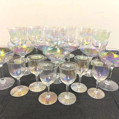 Iridescent Carnival-Style Stemware Set – Assorted Glasses