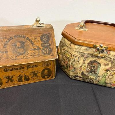Two Vintage Decoupage Wood Box/Purse