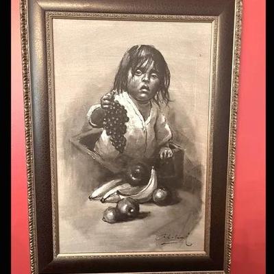 Ethnic Child , Original Painting On Canvas Signed, Abelardo Marquez Velasquez