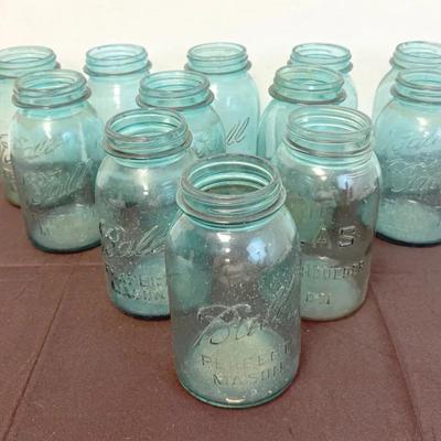 Group of Antique Aqua Blue Mason Jars – Ball & Atlas, Early 20th Century