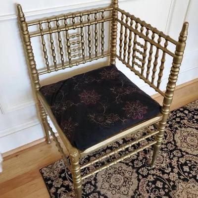 Gold Painted Wood Corner Chair 17"x17"x30"